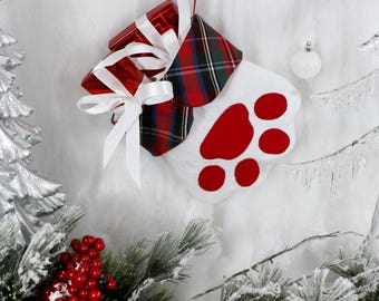 Pet Christmas Stocking Eco-Friendly felt Red and White Plaid cotton cuff 8x8'' fun Dog Puppy Cat Kitti Pinkismart