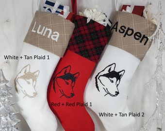 Husky Christmas Stocking with New Larger Embroidered Husky. Stocking Size: 8.5" Cuff, 12" Foot, 20'' Tall
