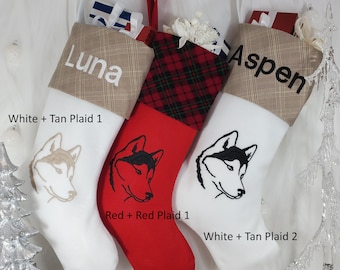 Husky Christmas Stocking with New Larger Embroidered Husky. Stocking Size: 8.5" Cuff, 12" Foot, 20'' Tall