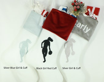 Girl Basketball Christmas Stocking.  Size: 8.5" Cuff, 12" Foot, 20'' Tall