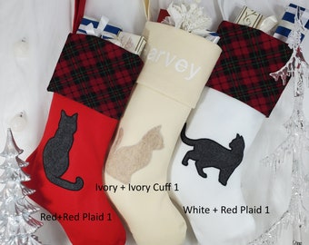 Cat Christmas Stocking 12" x 20" x 8.5" Kitty Christmas Stocking From Pinkismart