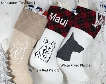 German Shepherd Christmas Stocking  Size: 8.5" Cuff, 12" Foot, 20'' Tall