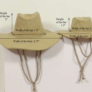 Puede incluir: Dos sombreros de lona beige con alas anchas. El sombrero m&aacute;s grande tiene un ancho de ala de 17,1 cm y una altura de sombrero de 5,1 cm. El sombrero m&aacute;s peque&ntilde;o tiene un ancho de ala de 12,7 cm y una altura de sombrero de 3,8 cm.