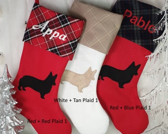 Corgi Christmas Stocking with Corgi Applique for Your Favorite Pet Corgi. Stocking Size: 8.5" Cuff, 12" Foot, 20'' Tall