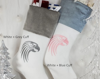 Parrot Christmas Stocking, Bird Christmas Stocking. Stocking Size: 8.5" Cuff, 12" Foot, 20'' Tall