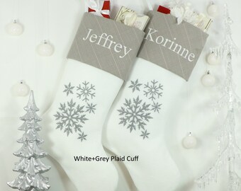 Snowflake Christmas Stocking.  Size: 8.5" Cuff, 12" Foot, 20'' Tall
