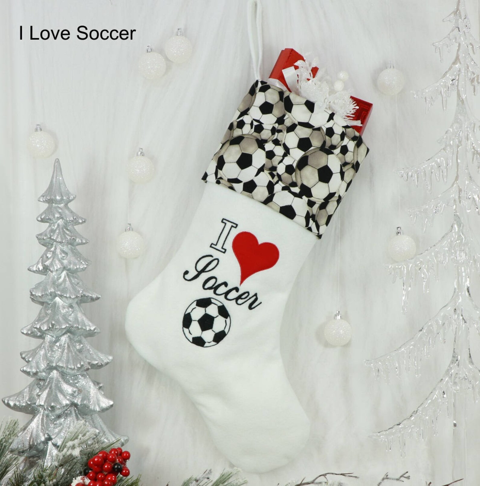 Soccer Christmas Stocking I Love Soccer Sports Christmas Etsy