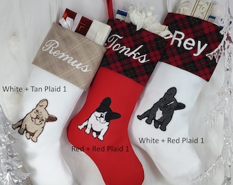 French Bulldog Christmas Stocking, Dog Christmas Stocking. Stocking Size: 8.5" Cuff, 12" Foot, 20'' Tall