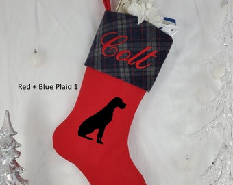 Great Dane Christmas Stocking, Dog Christmas Stocking. Stocking Size: 8.5" Cuff, 12" Foot, 20'' Tall