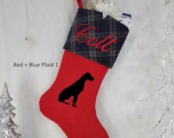 Great Dane Christmas Stocking, Dog Christmas Stocking. Stocking Size: 8.5" Cuff, 12" Foot, 20'' Tall