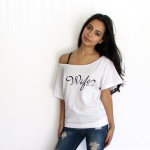 Bling Stars Womens Wifey Shirt Letter Print Off The Shoulder Slouchy Pullovers