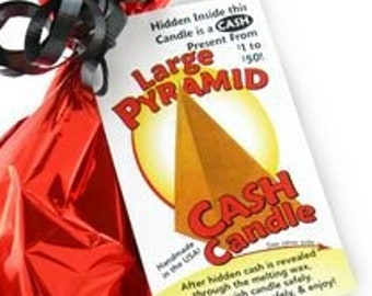 Large Pyramid Cash Candle - Money Candle with REAL money inside! From 1 to 50 Dollars!