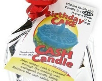 Birthday Cake Cash Candle - Money Candle with REAL money inside! From 1 to 50 Dollars!