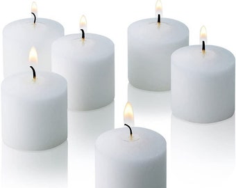 White Votive Candles, Unscented - 72 Pieces - 10 Hour Burn Time - MADE IN USA! - Bulk Candles for Weddings, Parties, Spas and Decorations