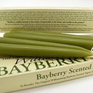 Williamsburg Bayberry Candles Tapers with Bayberry Candle Legend Bayberry Scented Standard Base 7/8 10 Tall 1 Pair image 2