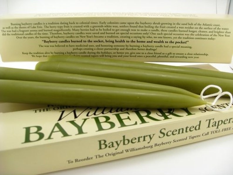 Williamsburg Bayberry Candles Tapers with Bayberry Candle Legend Bayberry Scented Standard Base 7/8 10 Tall 1 Pair image 2