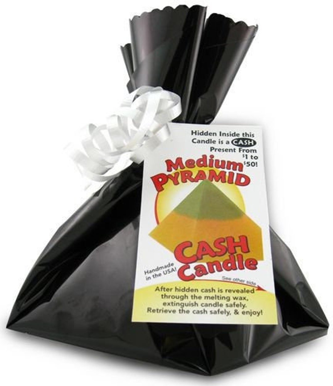 Medium Pyramid Cash Candle - Money Candle with REAL money inside! From 1 to 50 Dollars!