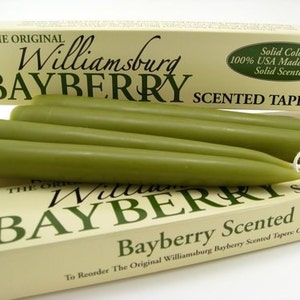 Williamsburg Bayberry Candles Tapers with Bayberry Candle Legend Bayberry Scented Standard Base 7/8 10 Tall 1 Pair image 1