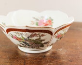 Satsuma Peacock And Chrysanthemum Decorative Rose Flower Bowl Made in Japan - Floral Design - Oriental Home Decor