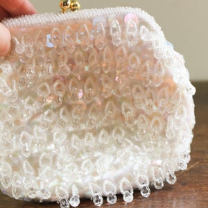 La Regale Ltd. Evening Bag, Hand Beaded, White Pearlescent with Rope - Ruby  Lane