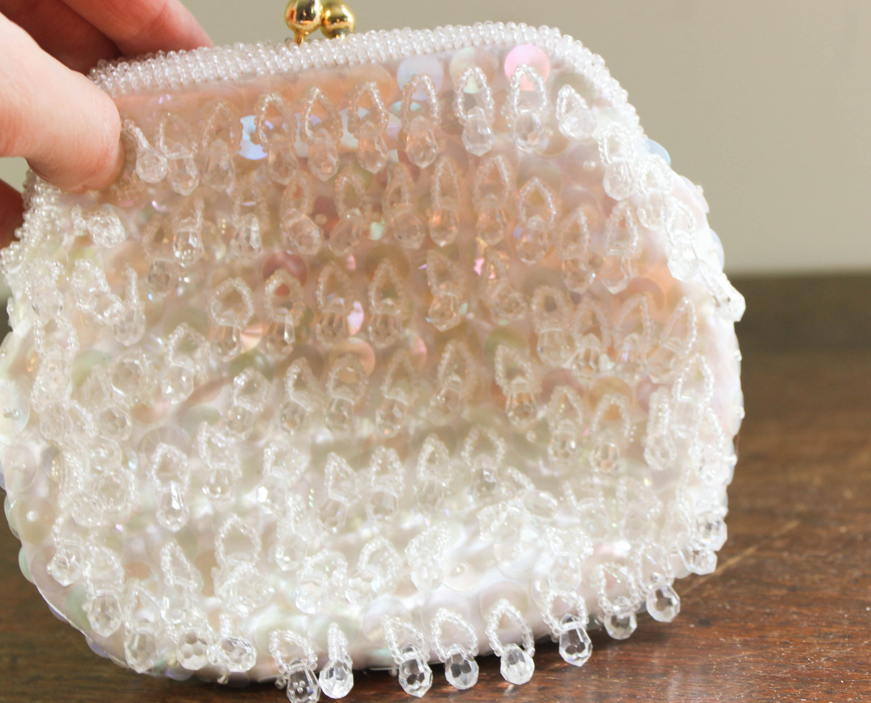 Buy Vintage White Beaded Clutch La Regale LTD With Gold Clasp and Online in  India 