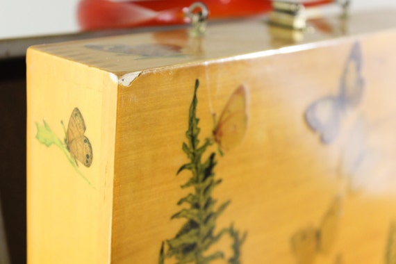 Vintage Butterfly Wood Box Purse Lucite Handle-Sc… - image 5
