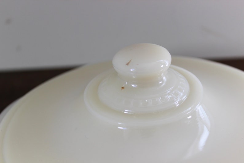 White Ivory Glass Fire King Covered Casserole Dish Scroll Pattern