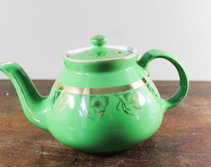 Vintage Hall Teapot Green & Gold, Tea Pot Hall Ceramic 032, 6 Cup Size