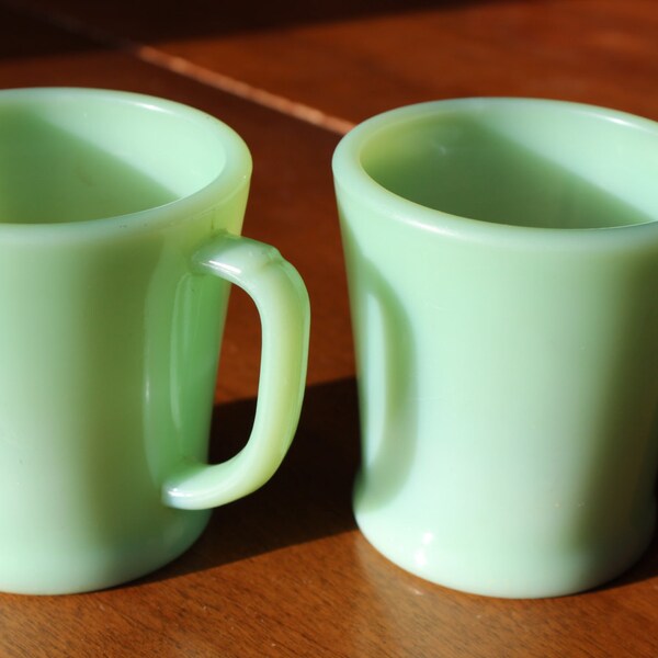 Vintage Fire King Jadeite Mugs Green Fire-King Mugs, Set of Two - 1950s Fire-King D Handle Mugs