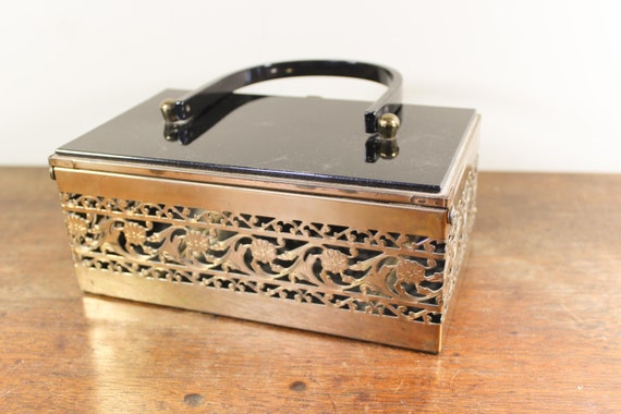 Vintage Stamped Metal Box Purse With Lucite Handle - Etsy