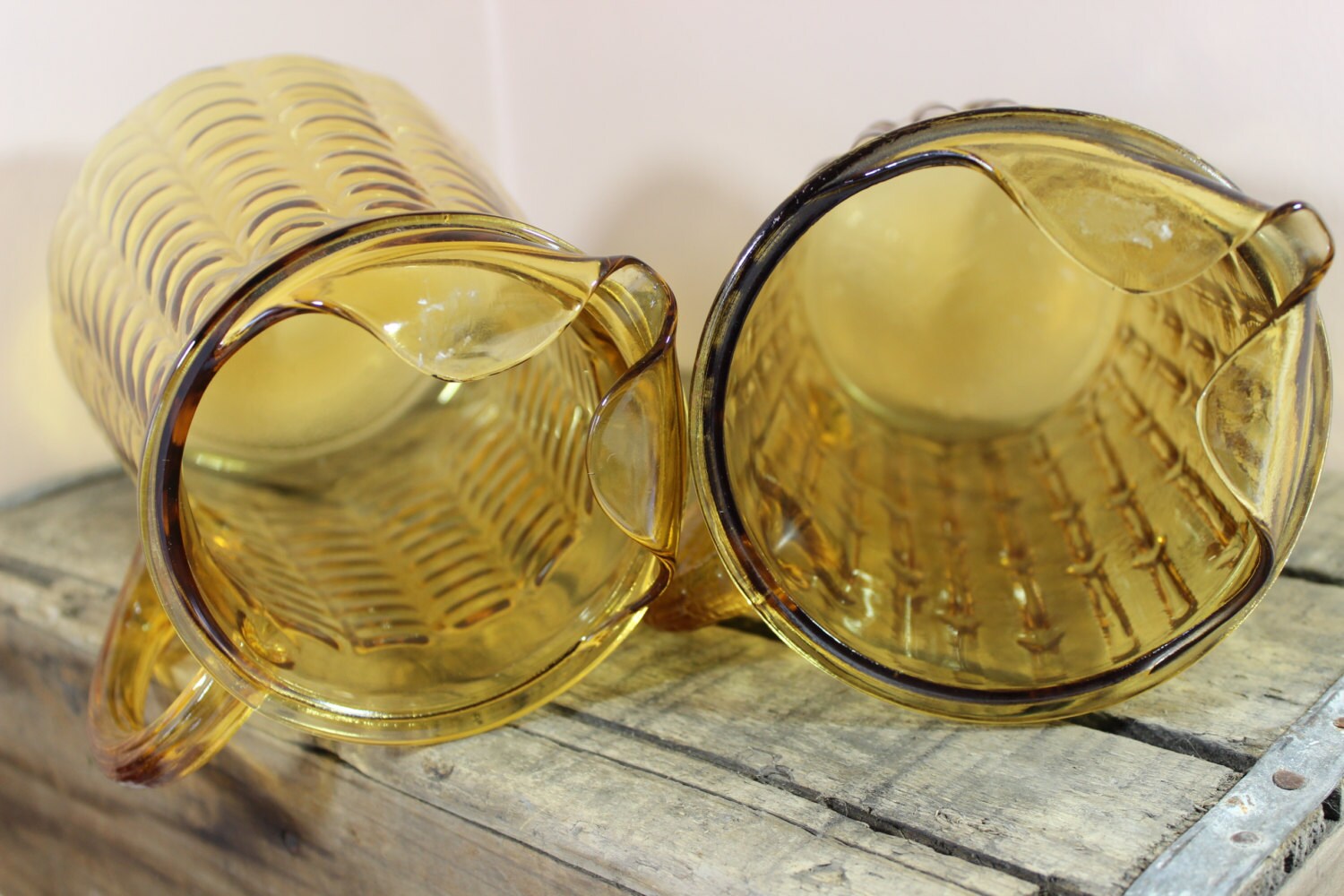 Vintage Amber Glass Pitchers Patterned Yellow Glass Lemonade Pitcher Water  Pitcher Art Deco Glass Kitchenware 