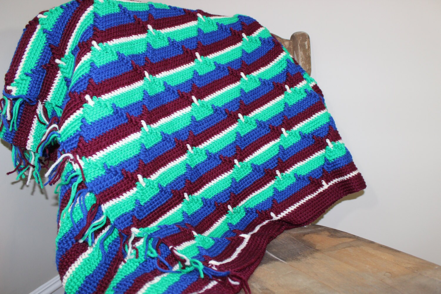 Vintage Afghan Blanket Handcrafted in Vibrant Colors Striped Multi