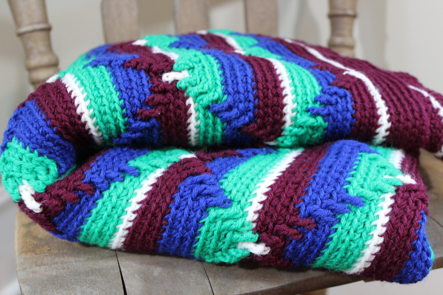 Vintage Afghan Blanket Handcrafted in Vibrant Colors Striped Multi