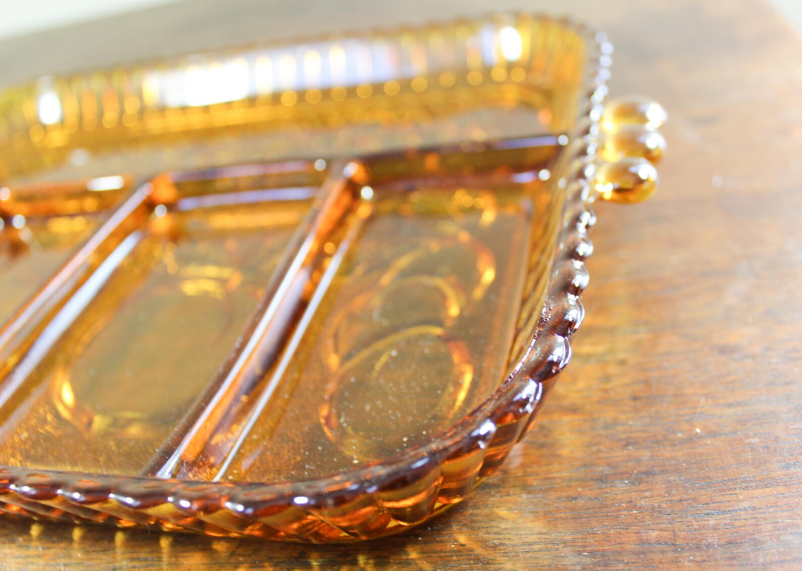 Vintage Amber Glass Serving Tray Indiana Glass Fruit Motif Design