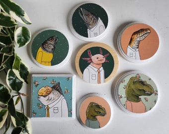 Small paintings of animals in clothing