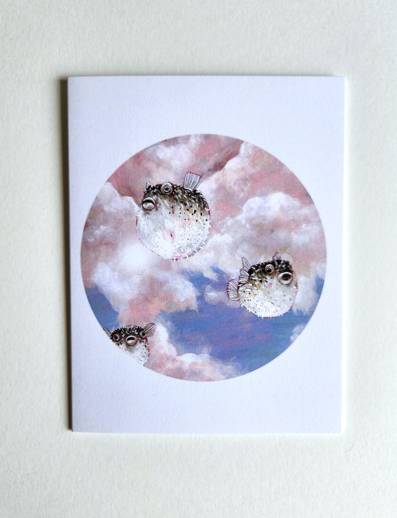 Greeting card of pufferfish in the sky image 2