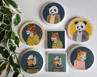 Small paintings of animals in clothing