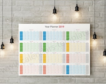 yearly wall planner 2019 modern horizontal large wall planner etsy