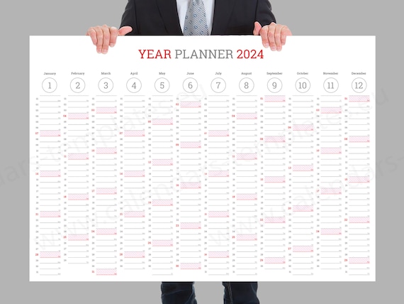 2024 Year Planner. Wall Horizontal Yearly Printable Annual