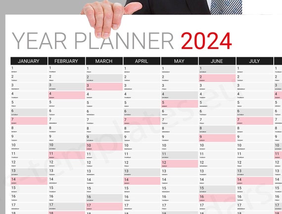 2024 Year Horizontal Planner. Large Wall Planner Agenda Calendar KP-W29 