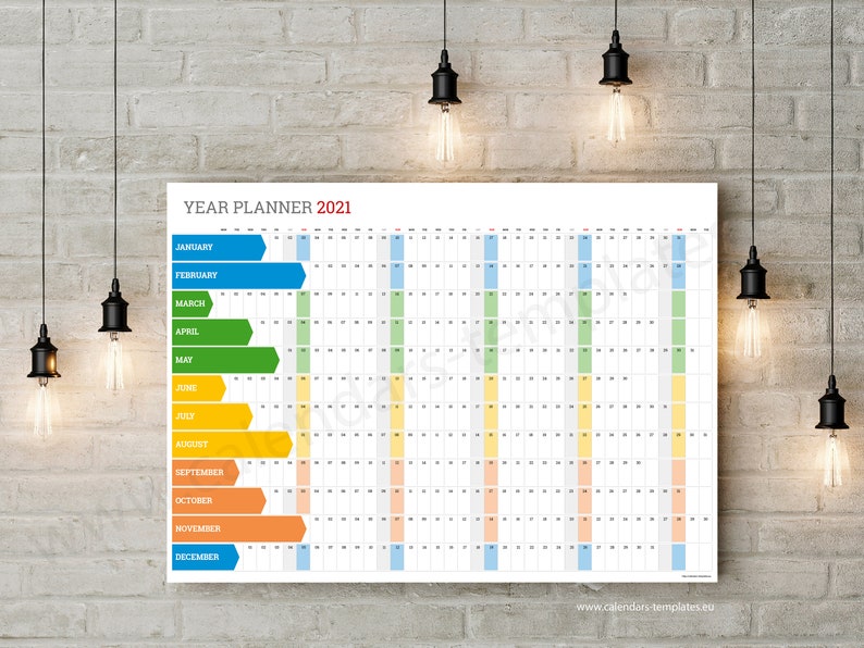2021 Wall Planner Printable Yearly Wall Planner Calendar Etsy