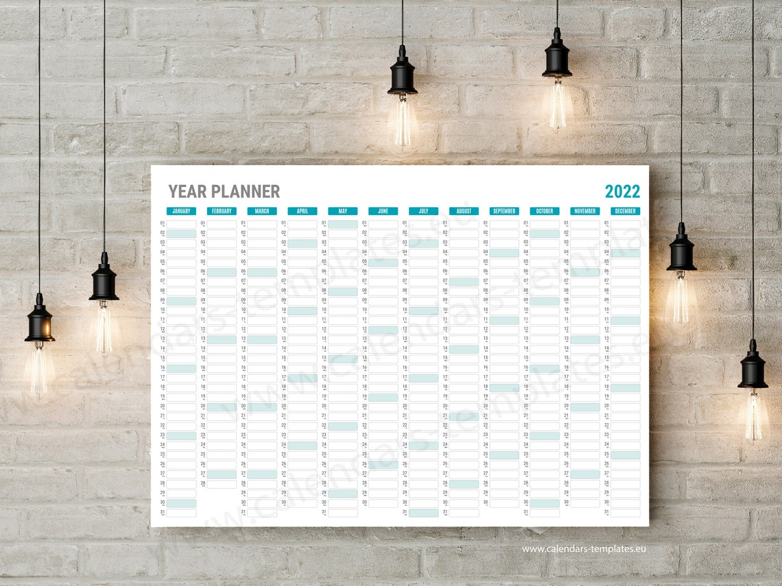 2022 wall planner. Printable Yearly Wall Planner Calendar Etsy
