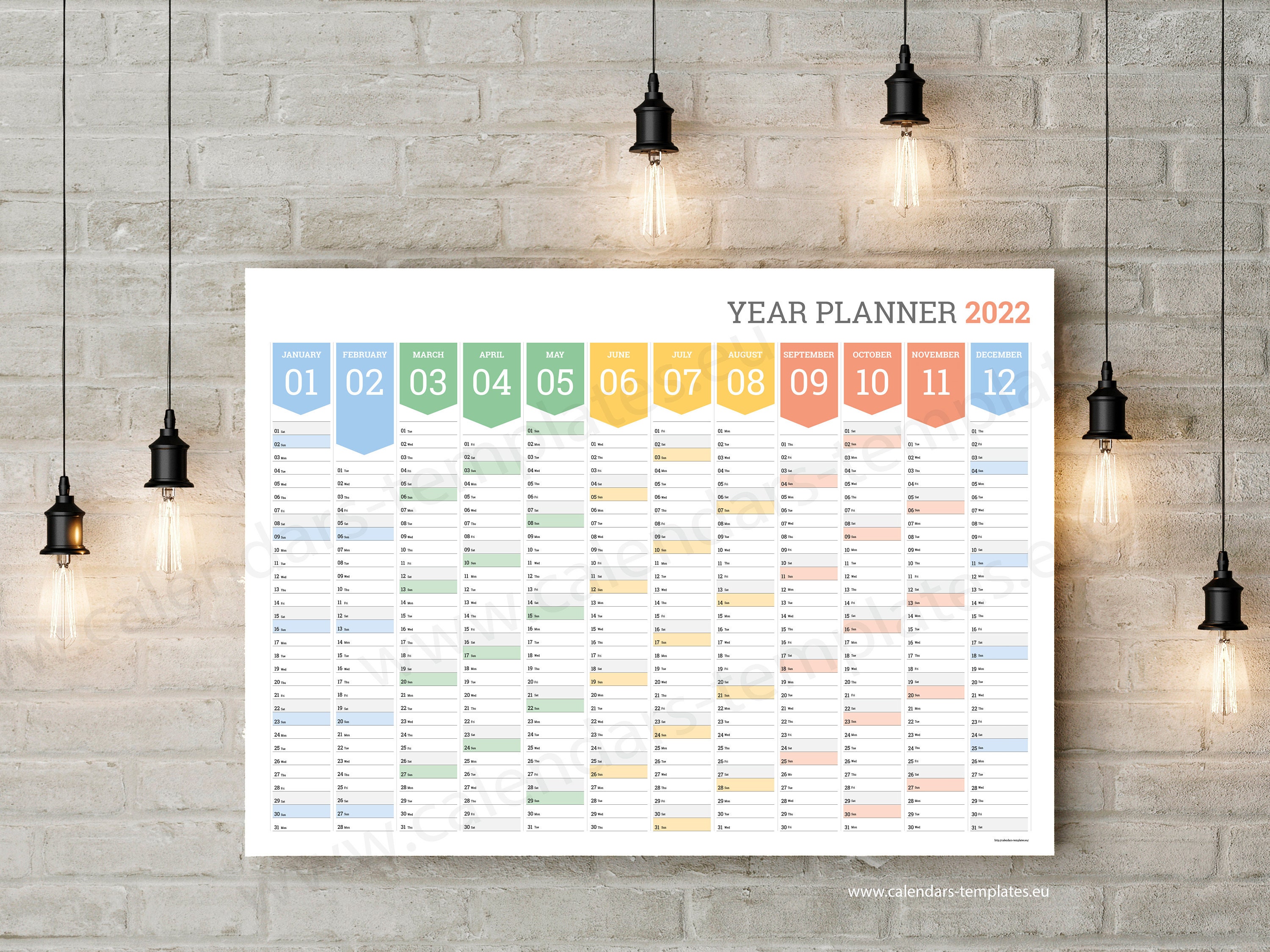 2022 Wall Planner Printable Yearly Wall Planner Calendar Etsy Canada