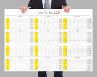 2024 Year Planner | Wall planner | Big Wall Calendar | Large | Instant Download  - KP-W11