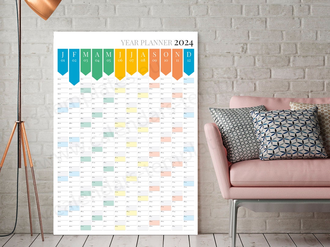 Planificador de pared del año 2024. Plantilla de calendario de - Etsy ...