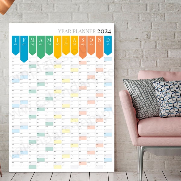 2024 Year Wall Planner. Yearly Big Wall Planner Agenda Calendar Template KP-W20