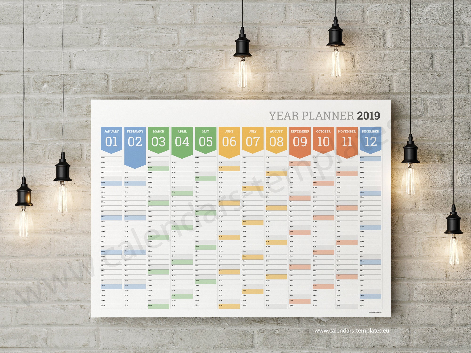 Big yearly wall planner 2019 year wall planner agenda etsy