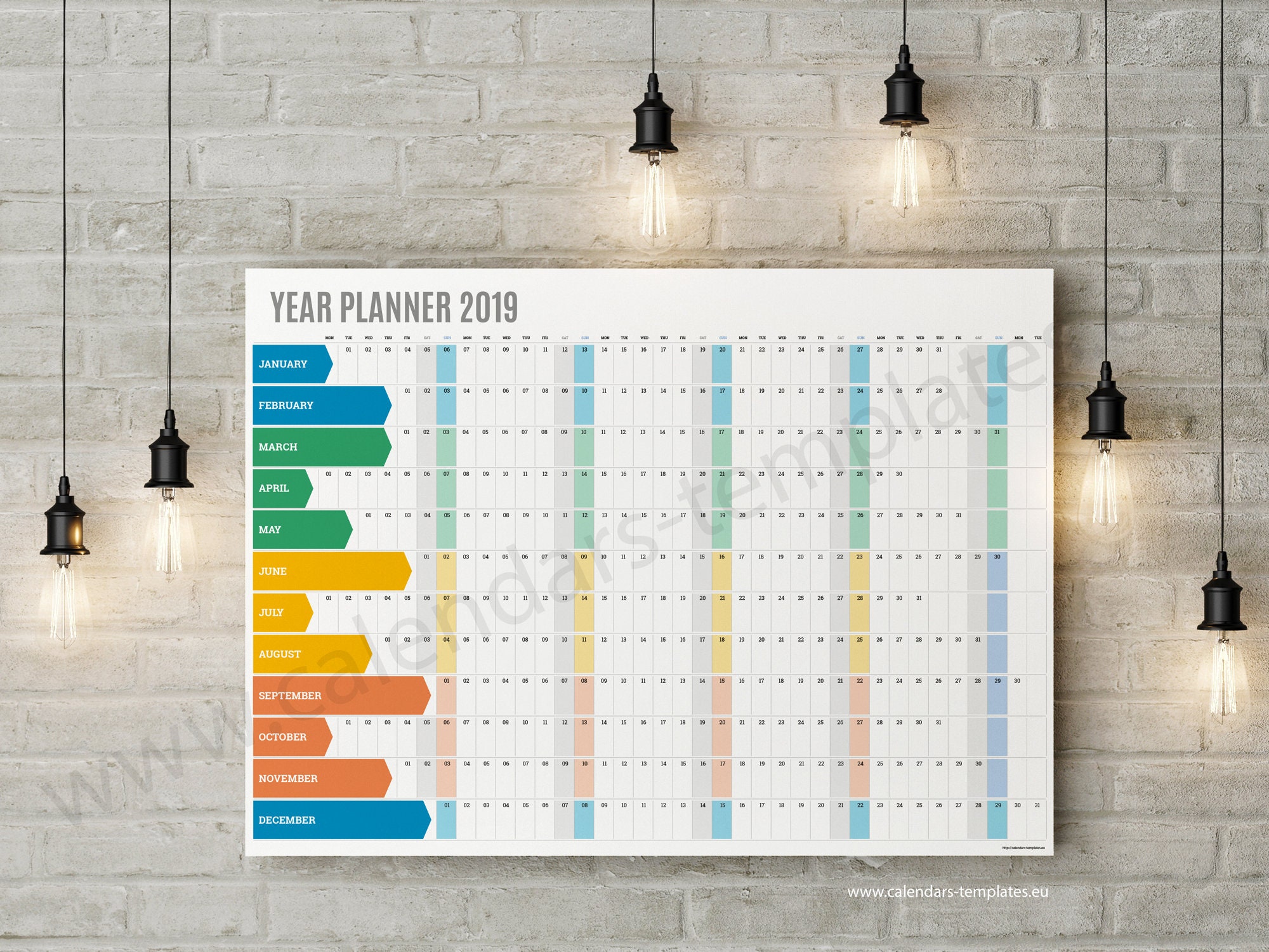 2019 Yearly Wall Planner. Printable Large Wall Planner | Etsy