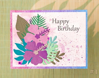 Hawaiian Happy Birthday card handmade - Customizable - hibiscus flowers with any message: Sympathy, Get Well, Congratulations, Thank You