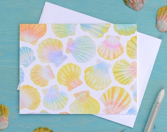 Hawaiian Sunrise Shells Watercolor Greeting Card